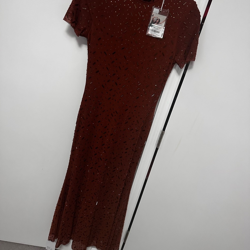 Self-Portrait Rust Midi Dress